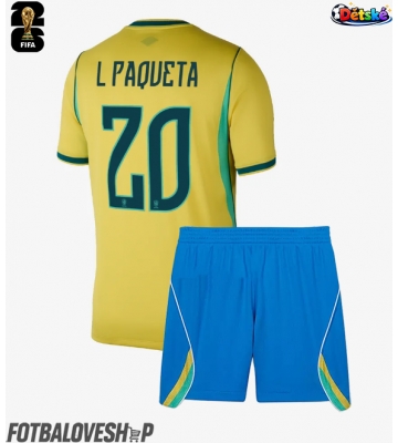 Brazílie Lucas Paqueta #20 Dětské Domácí Dres MS 2026 Krátký Rukáv (+ trenýrky)